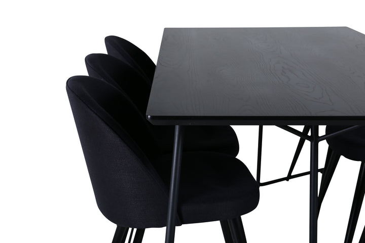 Venture Home Petra Dining Table , Black Black Veneer+Velvet Dining Chiar , Black legs, Black Fabric_6