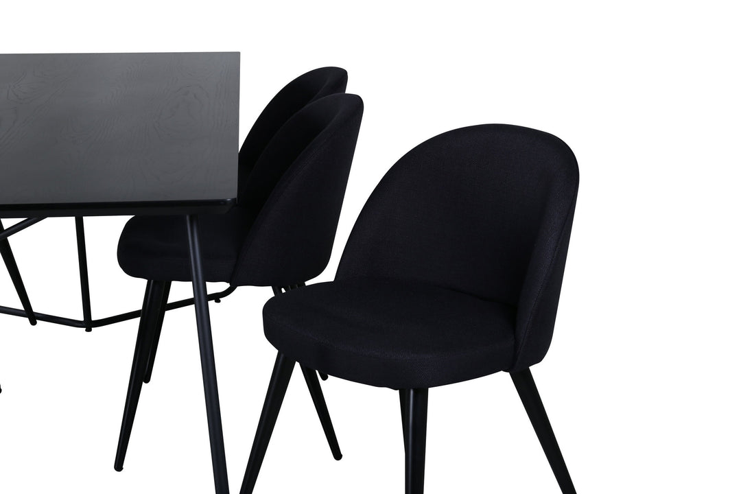 Venture Home Petra Dining Table , Black Black Veneer+Velvet Dining Chiar , Black legs, Black Fabric_6