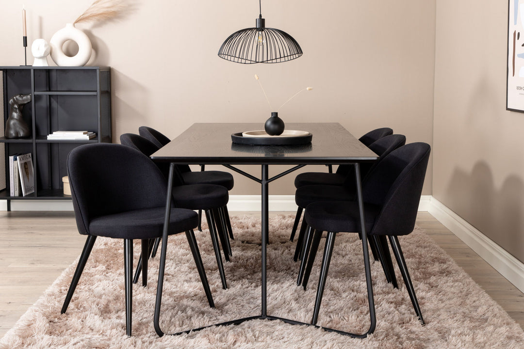 Venture Home Petra Dining Table , Black Black Veneer+Velvet Dining Chiar , Black legs, Black Fabric_6
