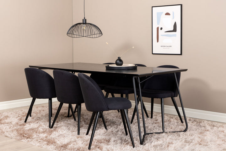 Venture Home Petra Dining Table , Black Black Veneer+Velvet Dining Chiar , Black legs, Black Fabric_6