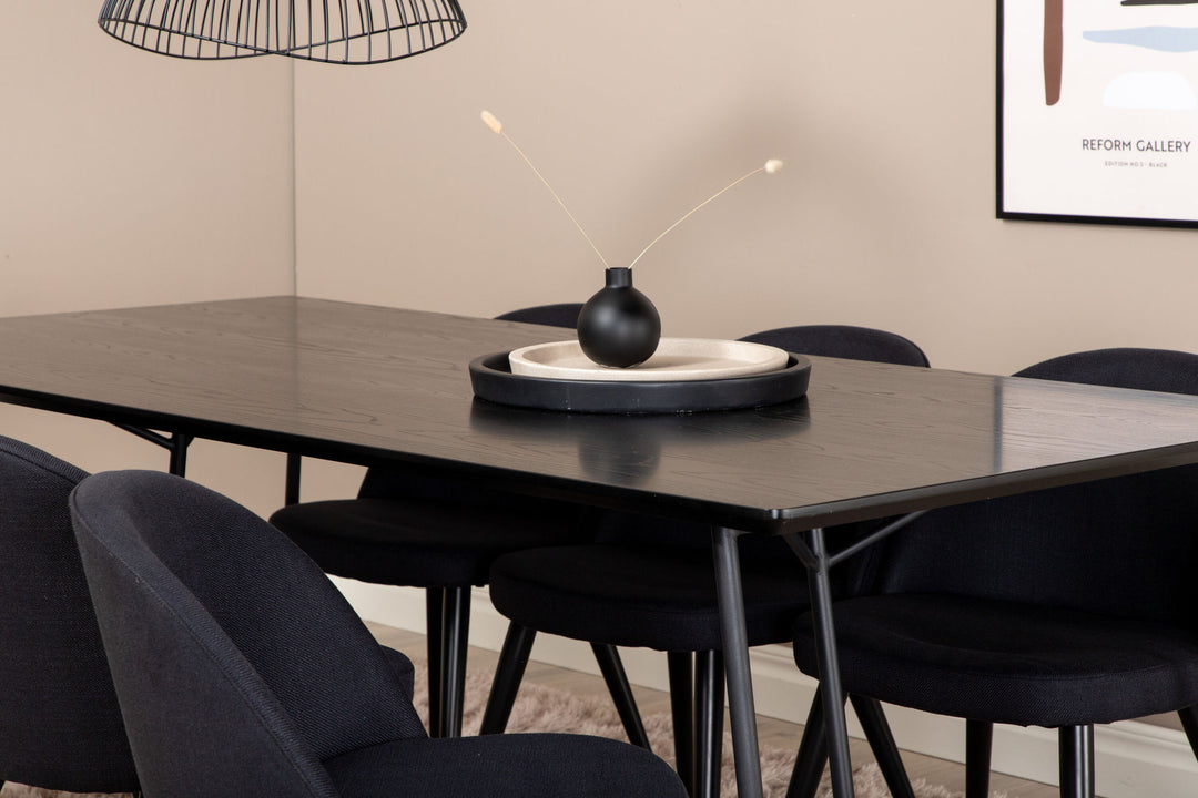 Venture Home Petra Dining Table , Black Black Veneer+Velvet Dining Chiar , Black legs, Black Fabric_6