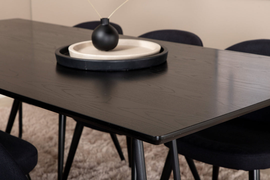 Venture Home Petra Dining Table , Black Black Veneer+Velvet Dining Chiar , Black legs, Black Fabric_6