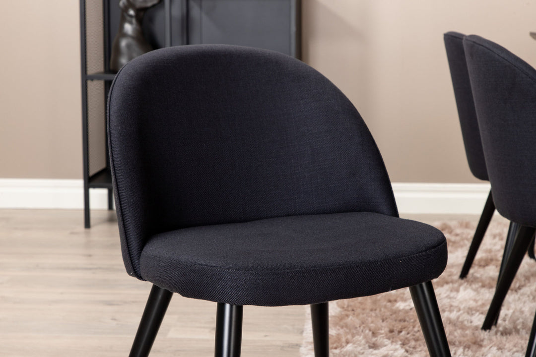 Venture Home Petra Dining Table , Black Black Veneer+Velvet Dining Chiar , Black legs, Black Fabric_6