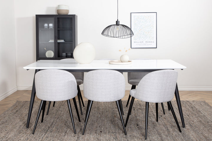 Venture Home Jimmy Dining Table , Black White HPL+Velvet Dining Chiar , Black legs , Light GreyFabric_6