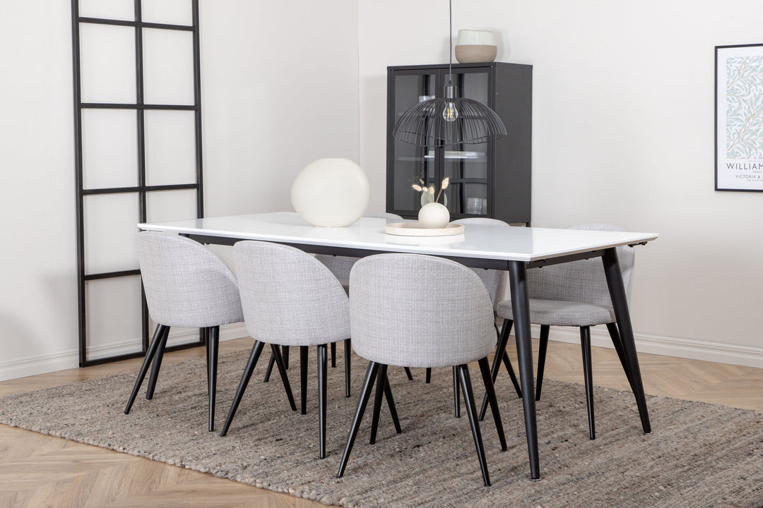 Venture Home Jimmy Dining Table , Black White HPL+Velvet Dining Chiar , Black legs , Light GreyFabric_6