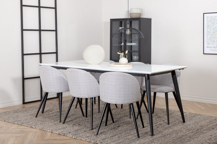 Venture Home Jimmy Dining Table , Black White HPL+Velvet Dining Chiar , Black legs , Light GreyFabric_6