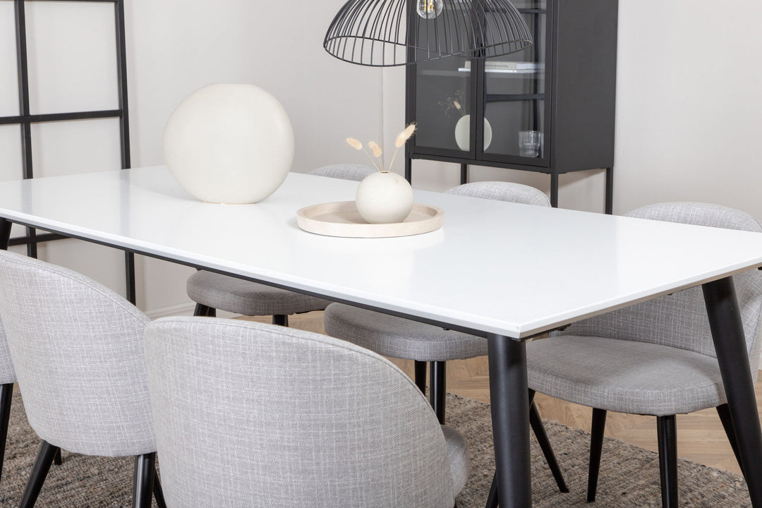 Venture Home Jimmy Dining Table , Black White HPL+Velvet Dining Chiar , Black legs , Light GreyFabric_6