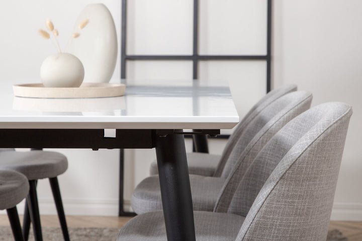 Venture Home Jimmy Dining Table , Black White HPL+Velvet Dining Chiar , Black legs , Light GreyFabric_6