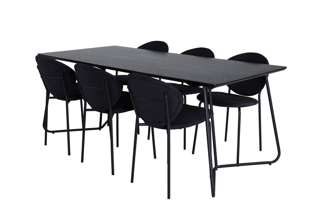 Venture Home Petra Dining Table , Black Black Veneer+Vault Dining Chair , Black Legs , Black Fabric_6