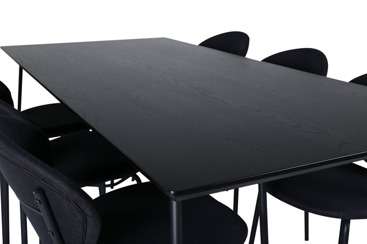 Venture Home Petra Dining Table , Black Black Veneer+Vault Dining Chair , Black Legs , Black Fabric_6