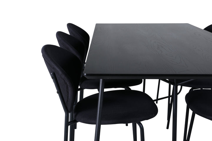 Venture Home Petra Dining Table , Black Black Veneer+Vault Dining Chair , Black Legs , Black Fabric_6