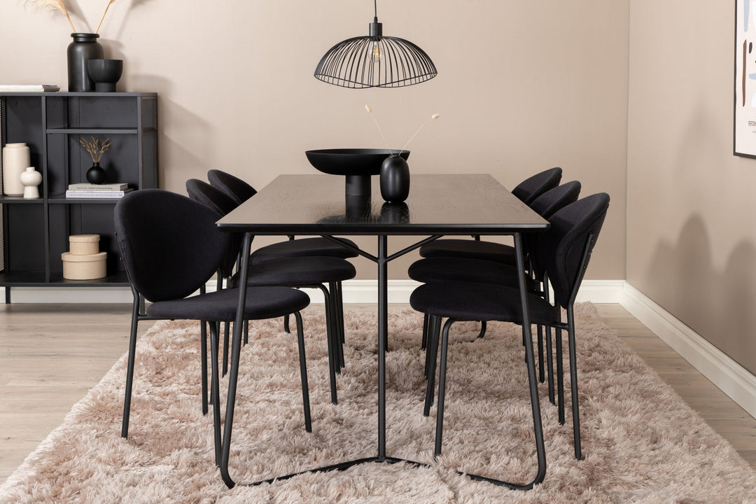 Venture Home Petra Dining Table , Black Black Veneer+Vault Dining Chair , Black Legs , Black Fabric_6