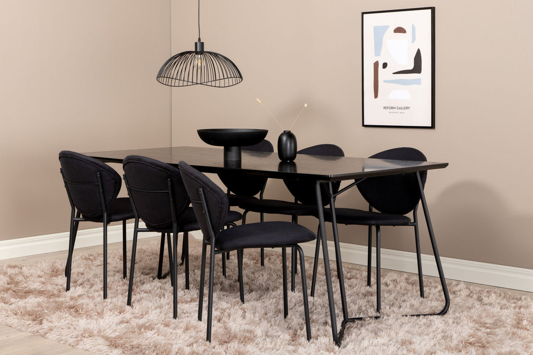 Venture Home Petra Dining Table , Black Black Veneer+Vault Dining Chair , Black Legs , Black Fabric_6
