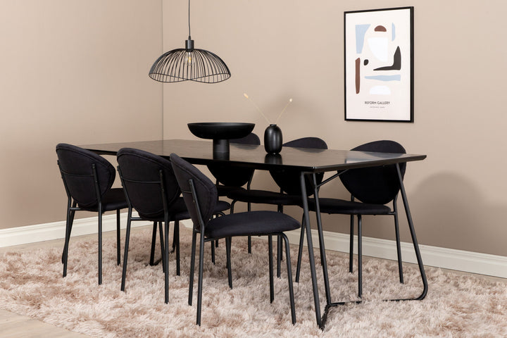 Venture Home Petra Dining Table , Black Black Veneer+Vault Dining Chair , Black Legs , Black Fabric_6