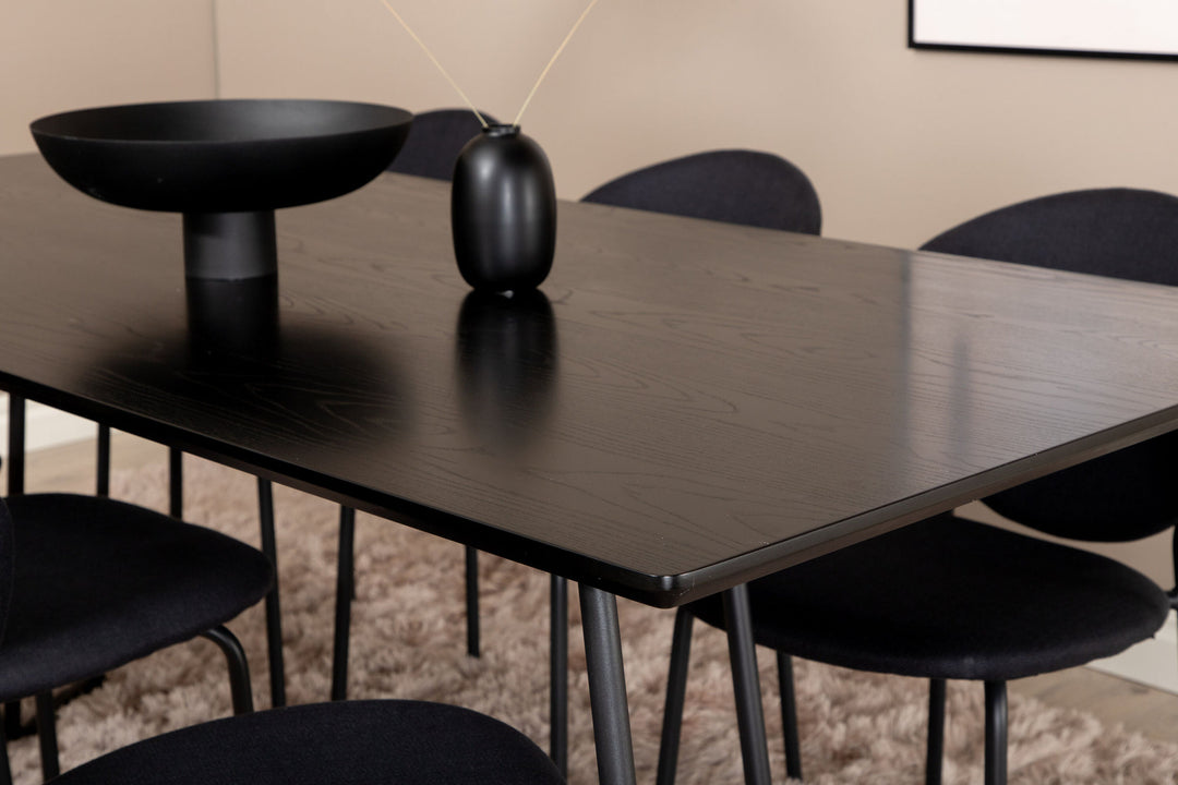 Venture Home Petra Dining Table , Black Black Veneer+Vault Dining Chair , Black Legs , Black Fabric_6