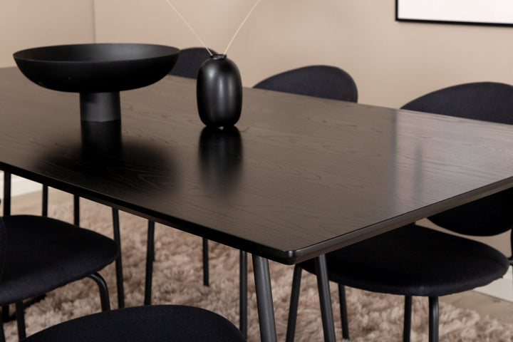Venture Home Petra Dining Table , Black Black Veneer+Vault Dining Chair , Black Legs , Black Fabric_6