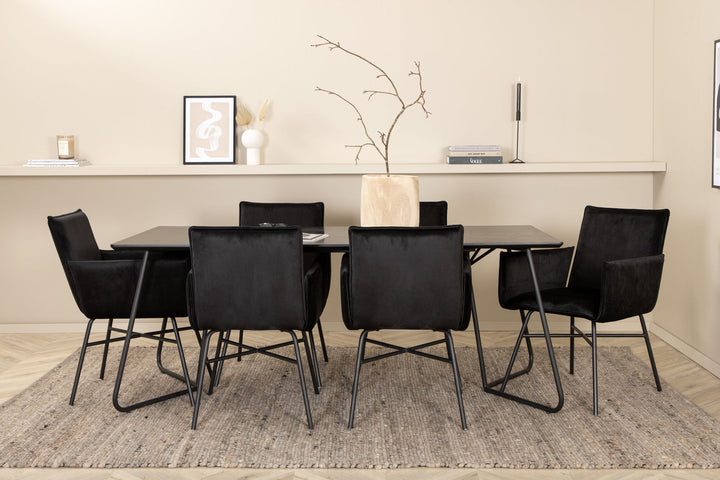 Venture Home Petra Dining Table - Black / Black Veneer+Petra Chair - Black / Black Velvet_6