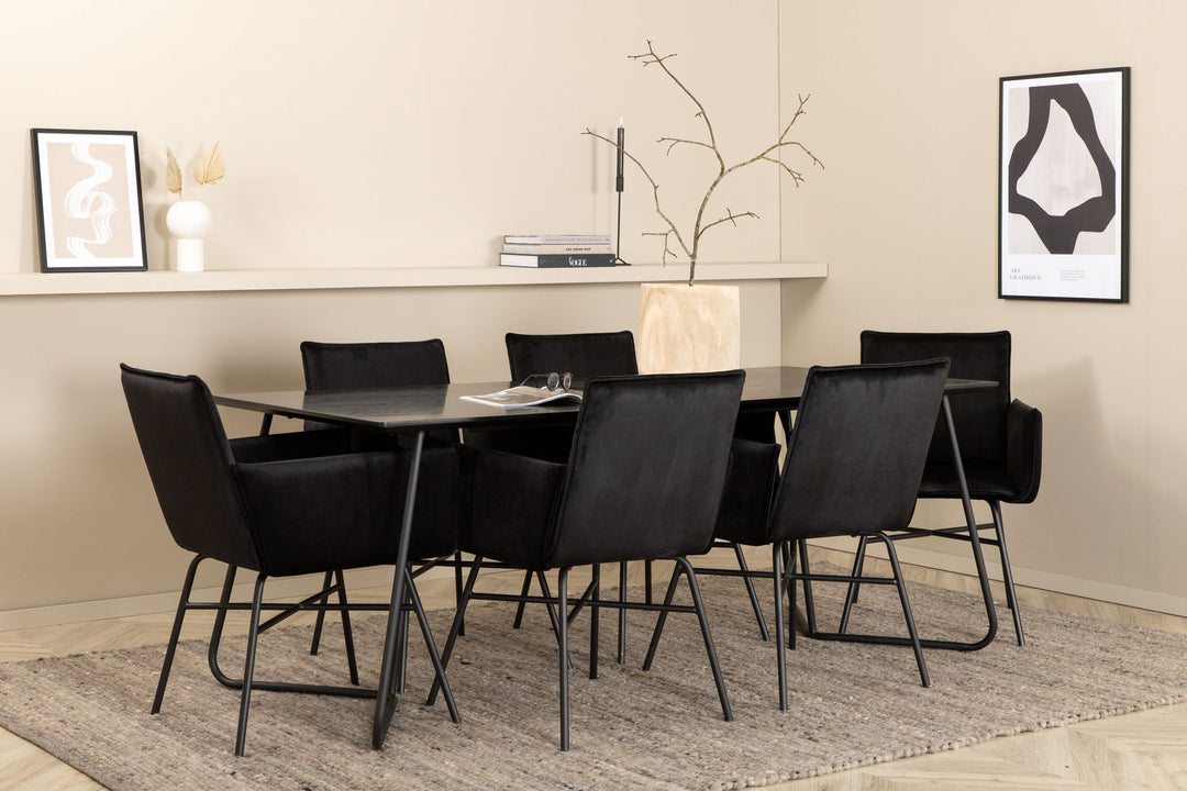 Venture Home Petra Dining Table - Black / Black Veneer+Petra Chair - Black / Black Velvet_6