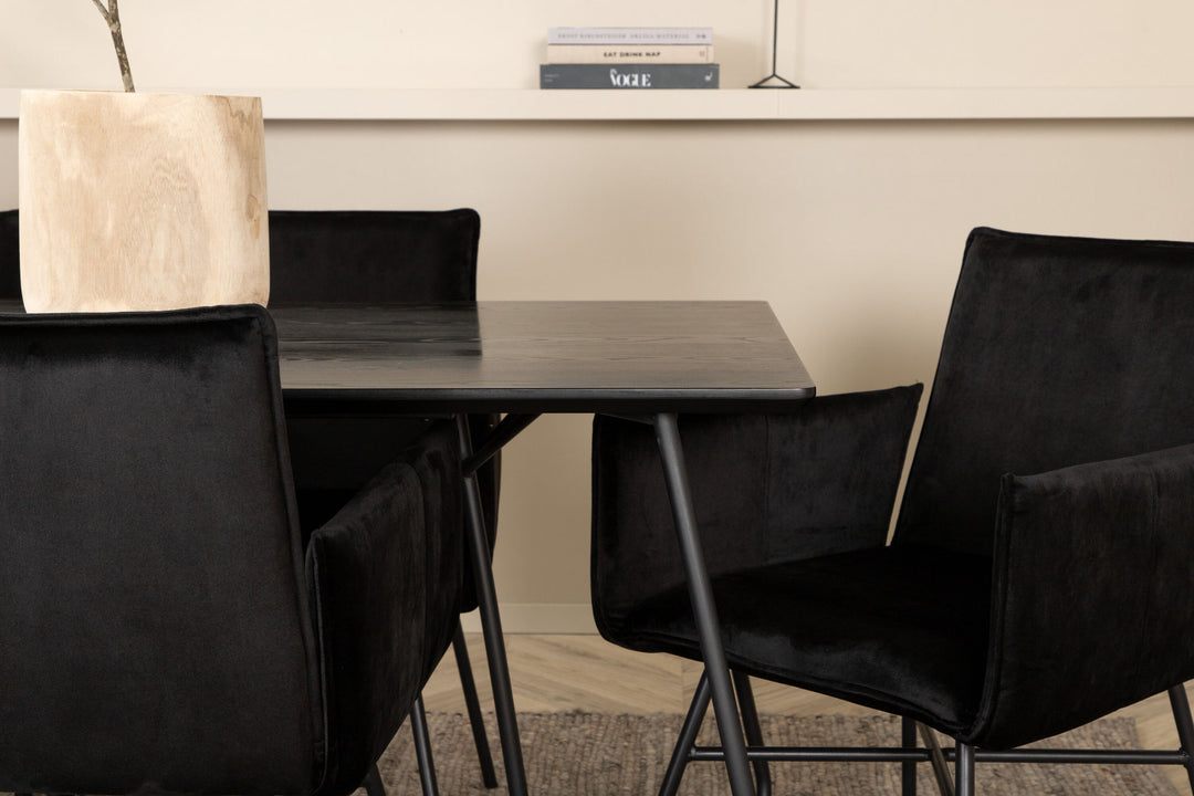 Venture Home Petra Dining Table - Black / Black Veneer+Petra Chair - Black / Black Velvet_6