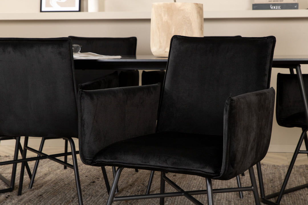 Venture Home Petra Dining Table - Black / Black Veneer+Petra Chair - Black / Black Velvet_6