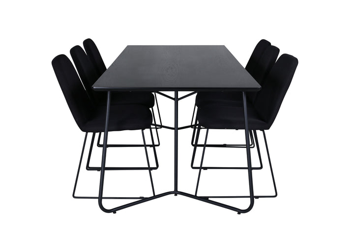 Venture Home Petra Dining Table , Black Black Veneer+Muce Dining Chair , Black Legs , Black Fabric_6