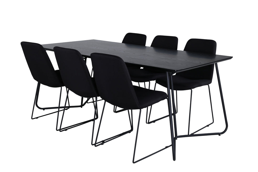 Venture Home Petra Dining Table , Black Black Veneer+Muce Dining Chair , Black Legs , Black Fabric_6