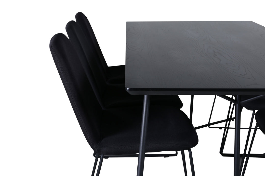 Venture Home Petra Dining Table , Black Black Veneer+Muce Dining Chair , Black Legs , Black Fabric_6