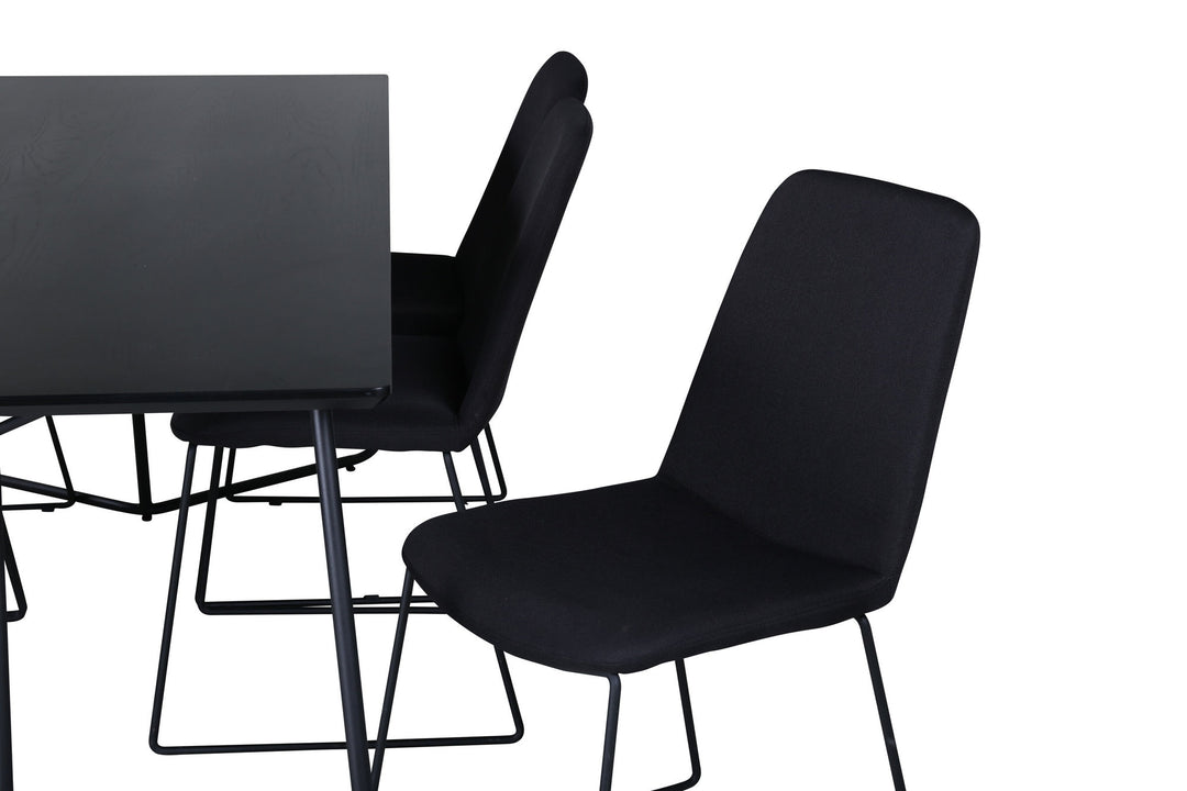 Venture Home Petra Dining Table , Black Black Veneer+Muce Dining Chair , Black Legs , Black Fabric_6
