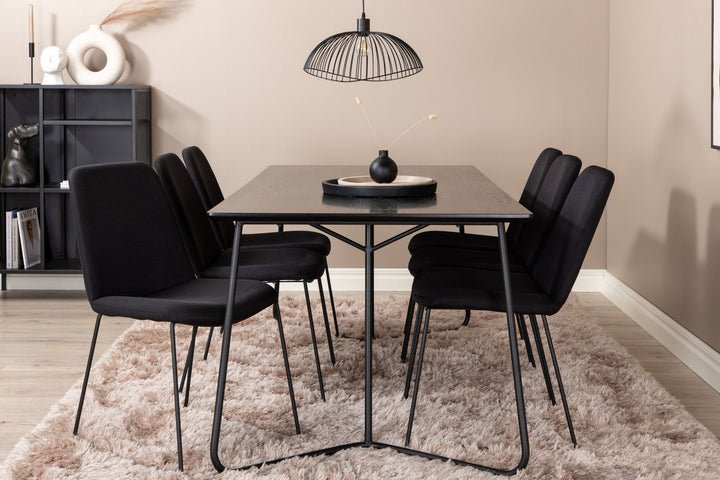 Venture Home Petra Dining Table , Black Black Veneer+Muce Dining Chair , Black Legs , Black Fabric_6