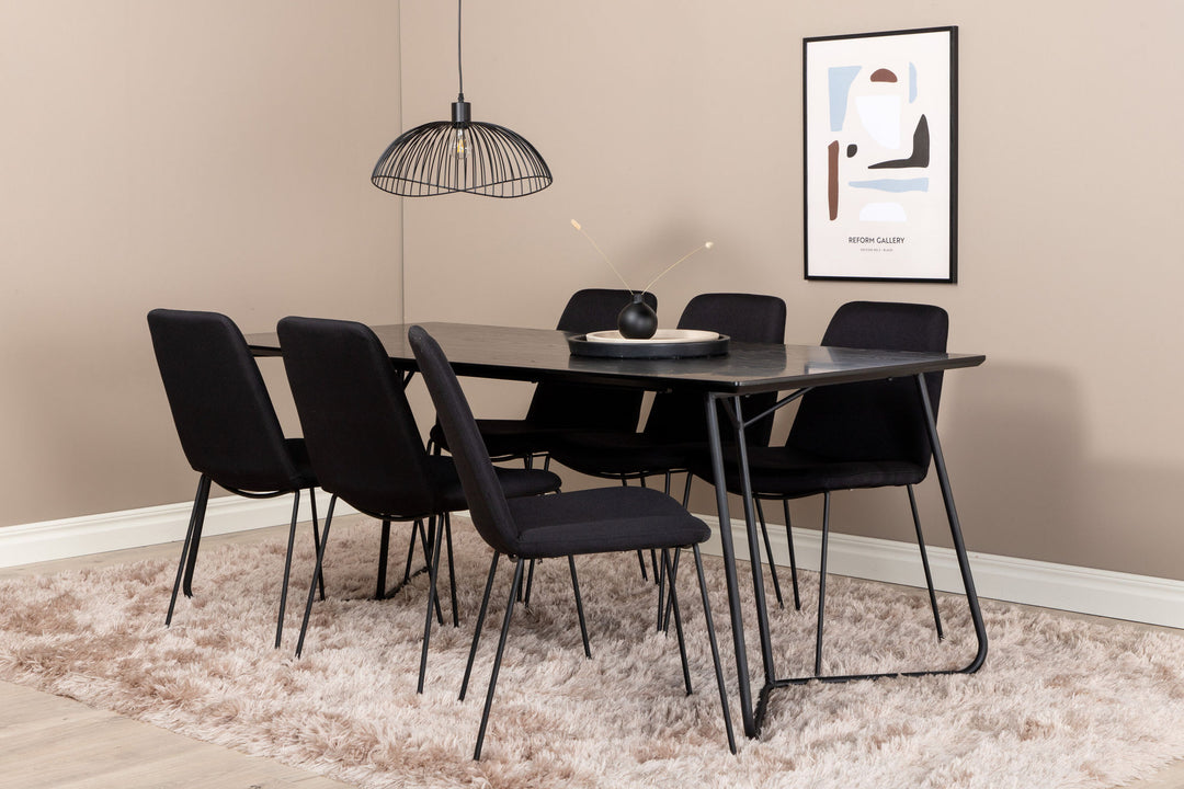 Venture Home Petra Dining Table , Black Black Veneer+Muce Dining Chair , Black Legs , Black Fabric_6