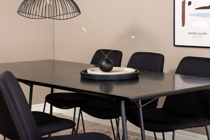 Venture Home Petra Dining Table , Black Black Veneer+Muce Dining Chair , Black Legs , Black Fabric_6
