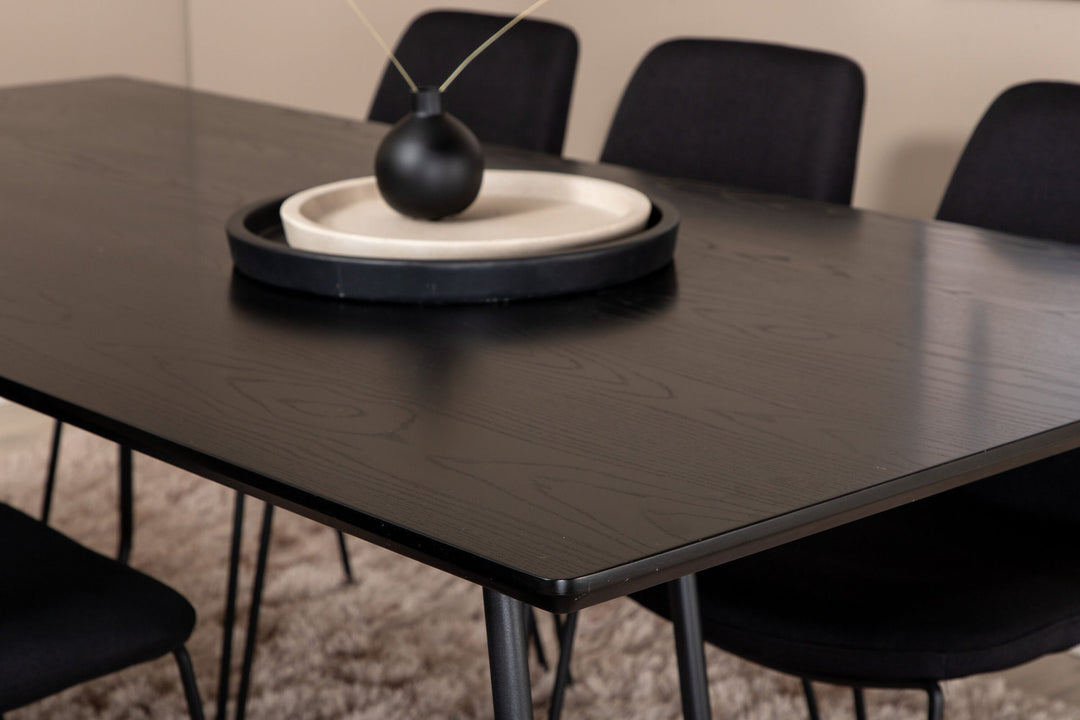 Venture Home Petra Dining Table , Black Black Veneer+Muce Dining Chair , Black Legs , Black Fabric_6