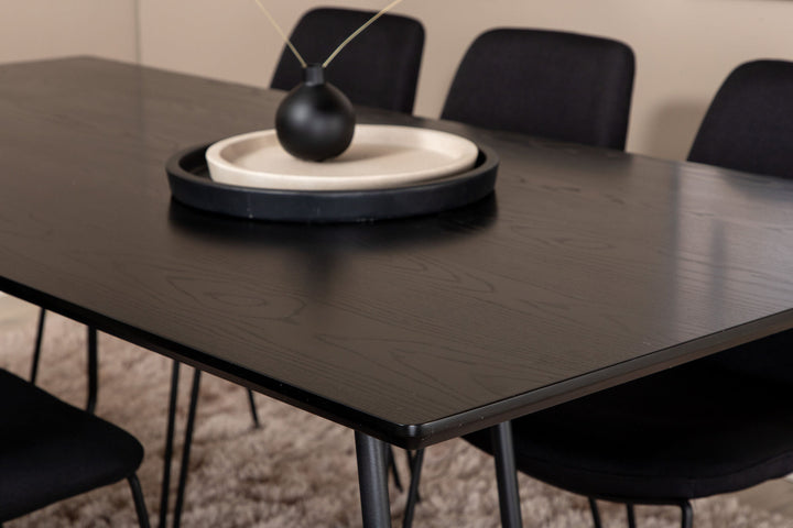 Venture Home Petra Dining Table , Black Black Veneer+Muce Dining Chair , Black Legs , Black Fabric_6