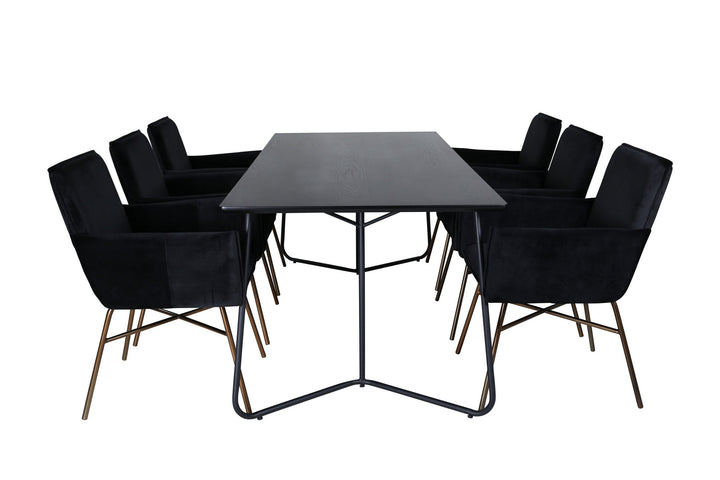 Venture Home Petra Dining Table , Black Black Veneer+Petra Chair , Distressed Copper Black Velvet_6