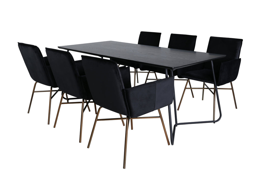 Venture Home Petra Dining Table , Black Black Veneer+Petra Chair , Distressed Copper Black Velvet_6