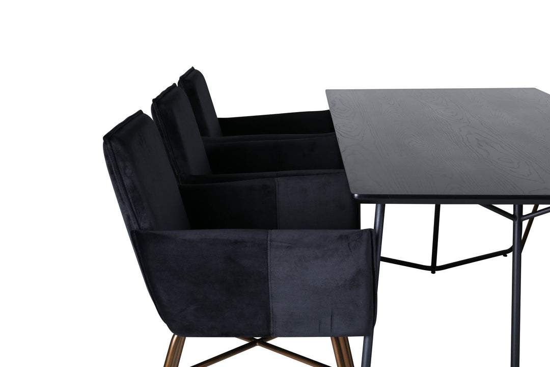 Venture Home Petra Dining Table , Black Black Veneer+Petra Chair , Distressed Copper Black Velvet_6
