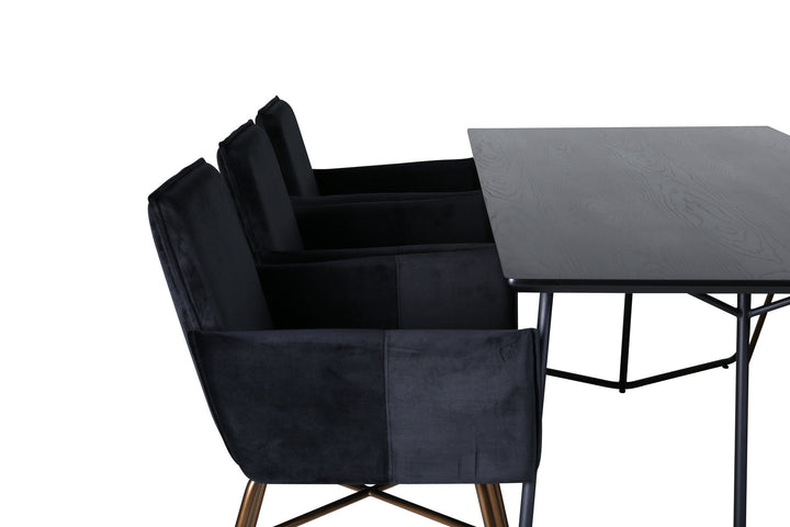 Venture Home Petra Dining Table , Black Black Veneer+Petra Chair , Distressed Copper Black Velvet_6