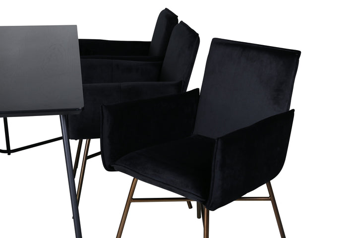 Venture Home Petra Dining Table , Black Black Veneer+Petra Chair , Distressed Copper Black Velvet_6