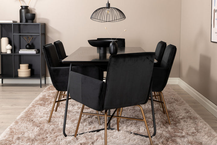 Venture Home Petra Dining Table , Black Black Veneer+Petra Chair , Distressed Copper Black Velvet_6