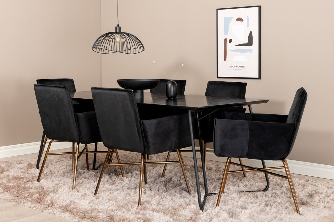 Venture Home Petra Dining Table , Black Black Veneer+Petra Chair , Distressed Copper Black Velvet_6