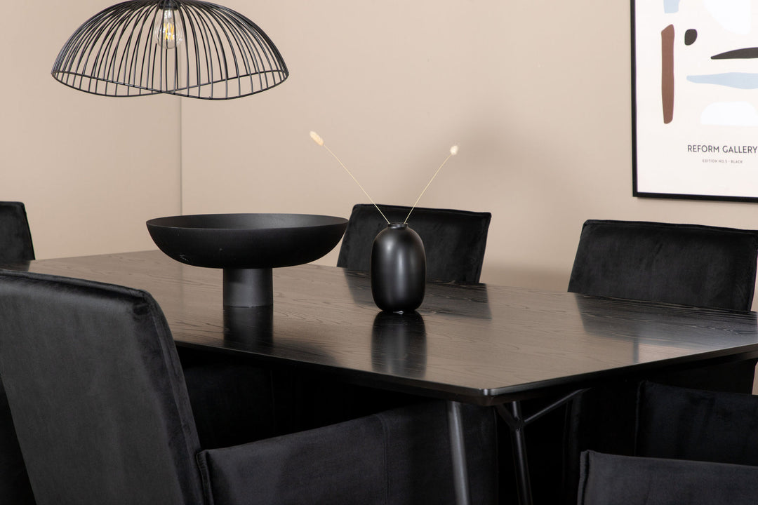 Venture Home Petra Dining Table , Black Black Veneer+Petra Chair , Distressed Copper Black Velvet_6