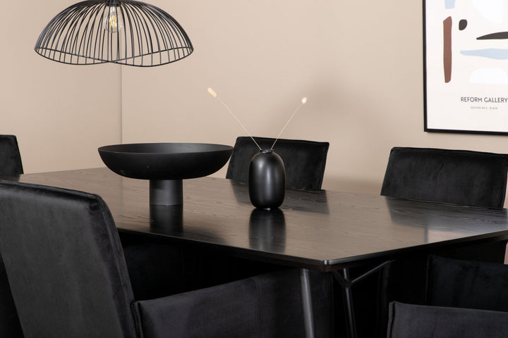 Venture Home Petra Dining Table , Black Black Veneer+Petra Chair , Distressed Copper Black Velvet_6