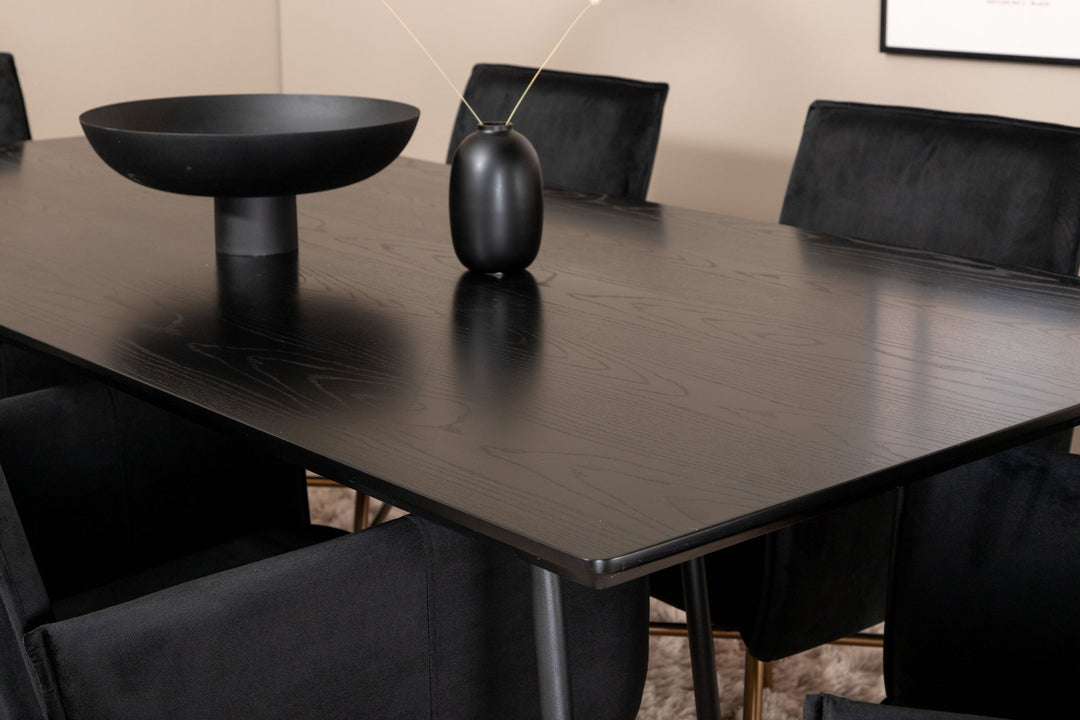 Venture Home Petra Dining Table , Black Black Veneer+Petra Chair , Distressed Copper Black Velvet_6