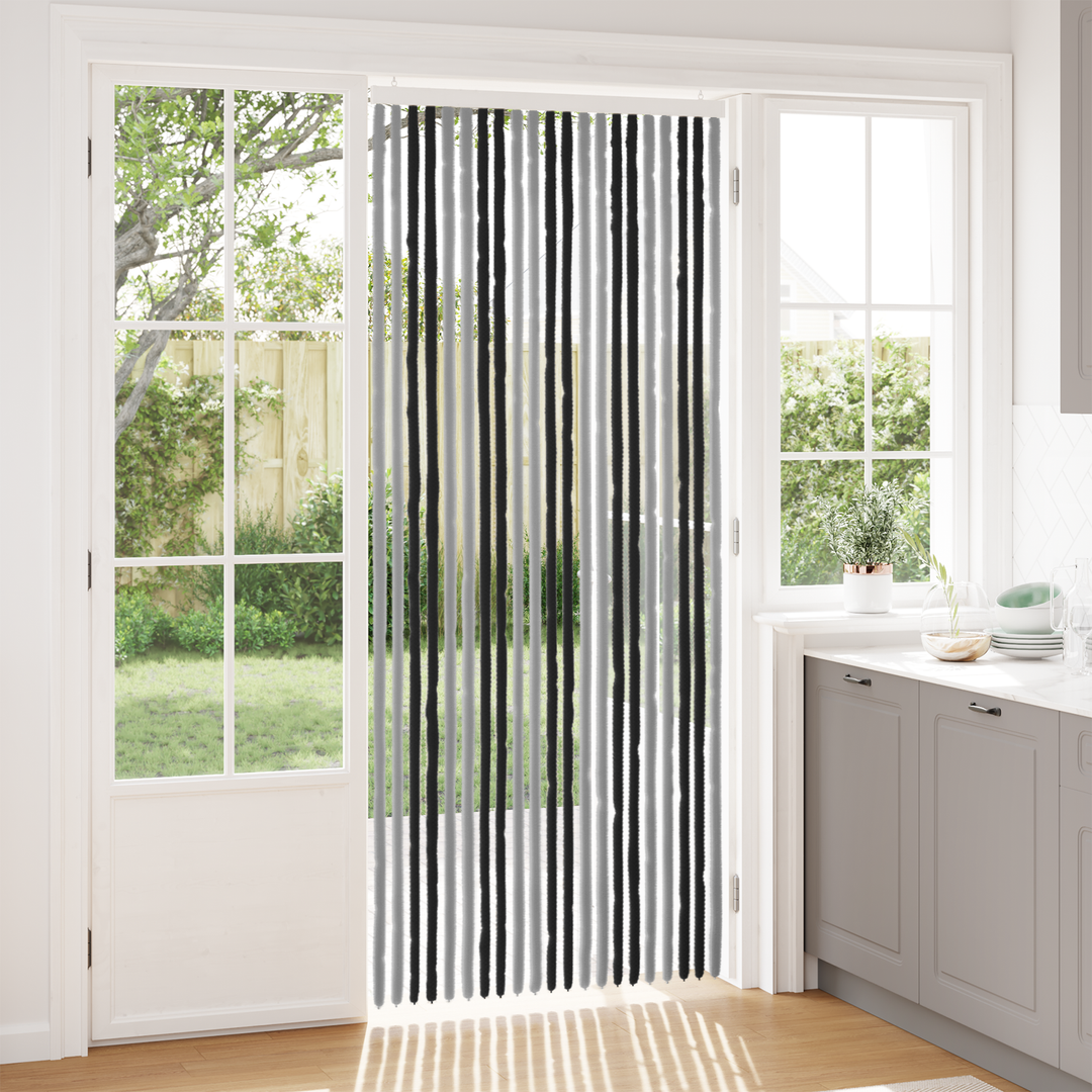 Insektgardin i chenille Grå og sort 90 x 220 cm 100% PP