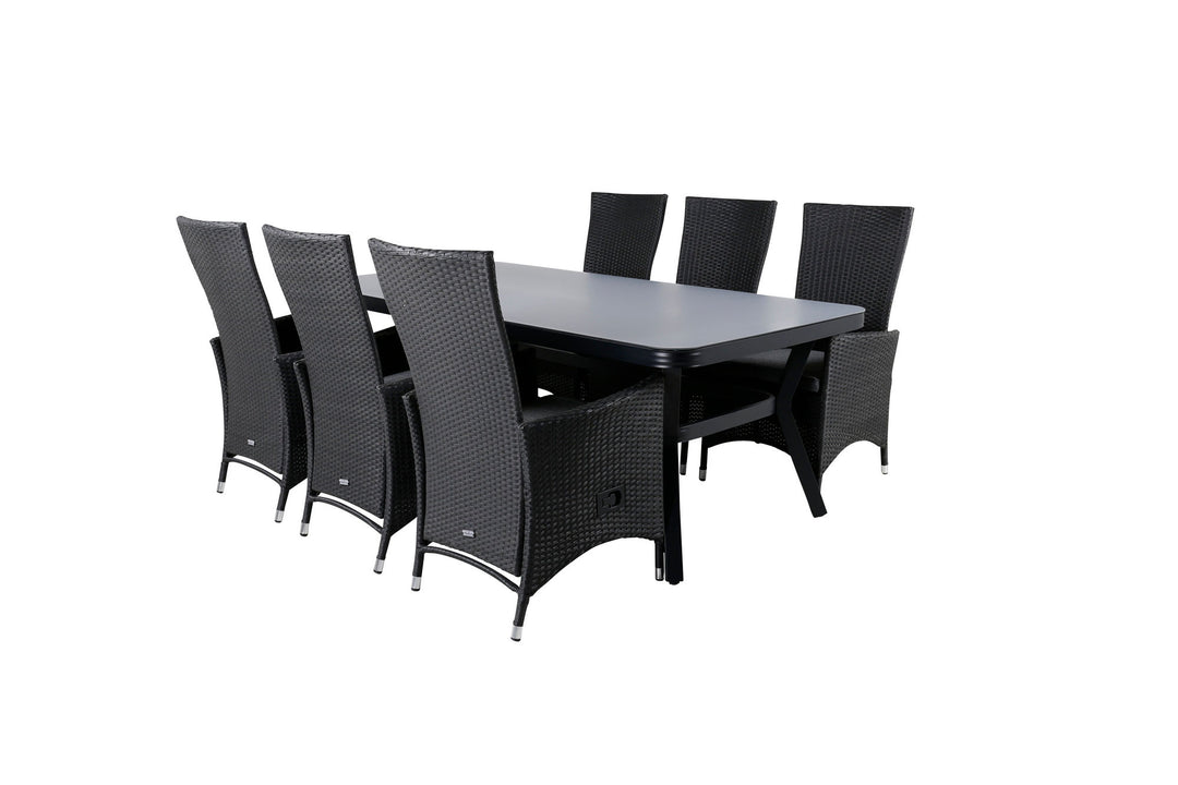 Venture Home Virya Dining Table - Black Alu / Grey Glass - big table+Padova Chair (Recliner) - Black/Grey_6