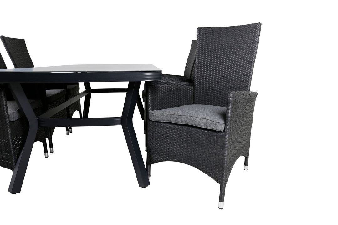 Venture Home Virya Dining Table - Black Alu / Grey Glass - big table+Padova Chair (Recliner) - Black/Grey_6