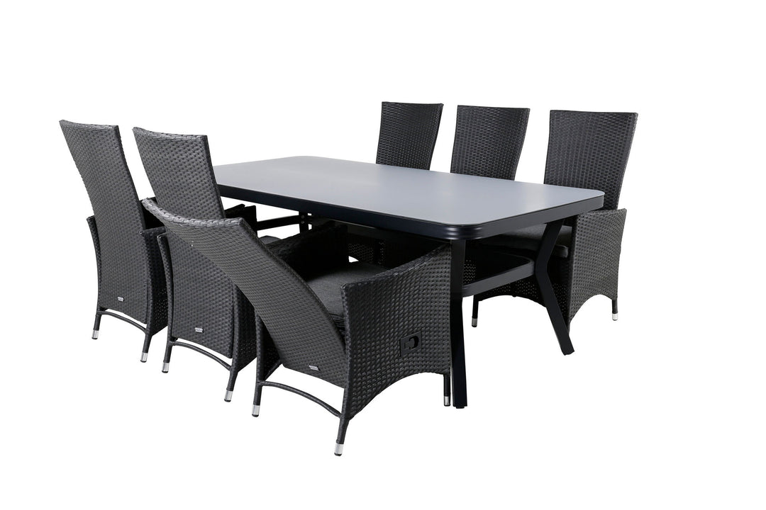 Venture Home Virya Dining Table - Black Alu / Grey Glass - big table+Padova Chair (Recliner) - Black/Grey_6