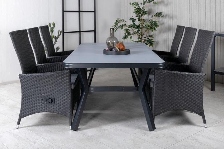 Venture Home Virya Dining Table - Black Alu / Grey Glass - big table+Padova Chair (Recliner) - Black/Grey_6
