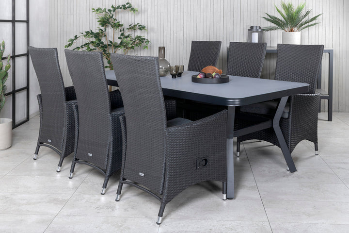 Venture Home Virya Dining Table - Black Alu / Grey Glass - big table+Padova Chair (Recliner) - Black/Grey_6