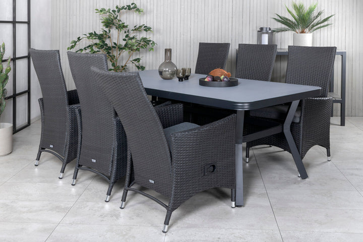 Venture Home Virya Dining Table - Black Alu / Grey Glass - big table+Padova Chair (Recliner) - Black/Grey_6